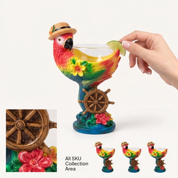 Tropical Parrot Shaped Cocktail Goblet, Creative Resin Main Body with Clear Glass Cup, Decorative Drinking Vessel for Themed Parties Home Bar Special Gift