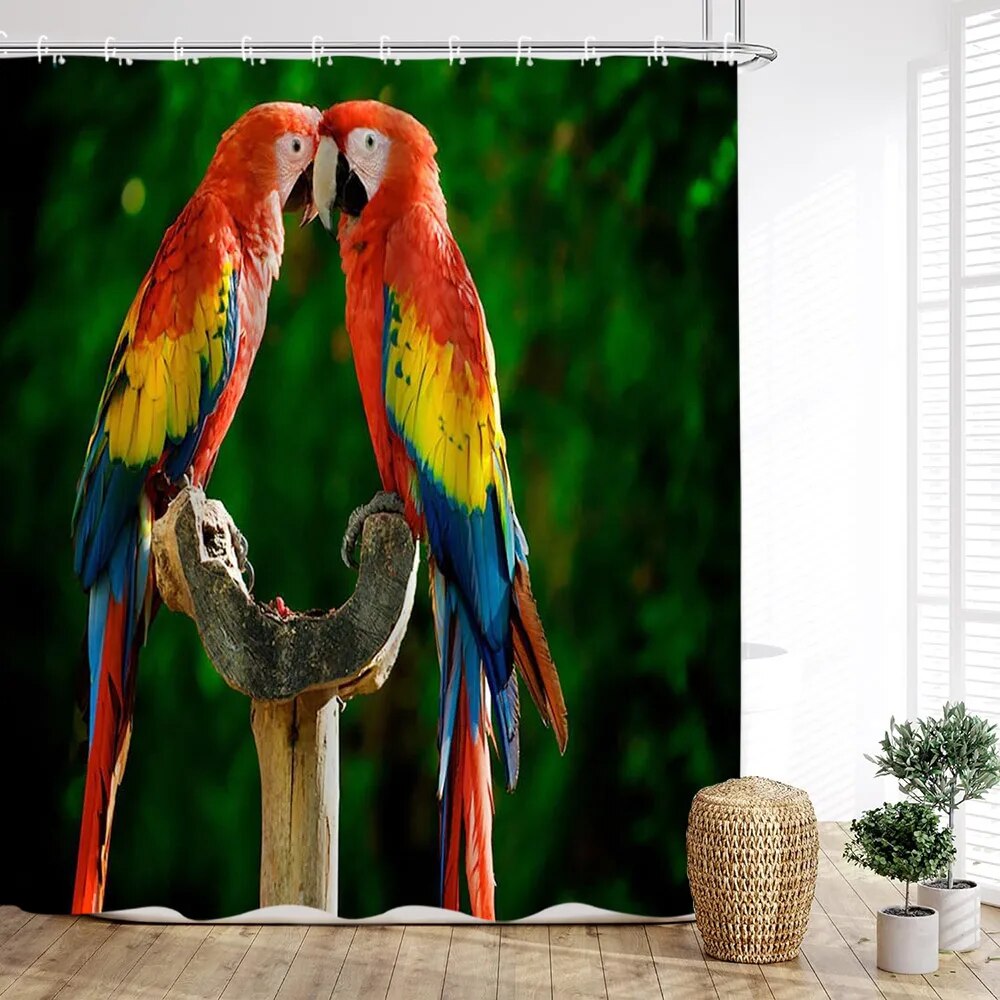 Tropical Parrot Shower Curtain Birds on The Branch Rainforest Jungle