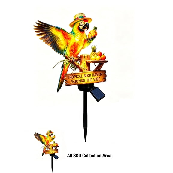 Tropical Parrot Solar Garden Stake Light All Season Weatherproof Solar Stake Light Vibrant Bird LED Yard Decor for Backyard Tiki Bar Path Lighting