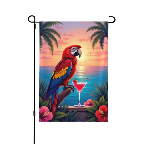 Tropical Parrot Summer Garden Flag 12x18 Inch Double Sided – Colorful Macaw & Cocktail Outdoor Yard Decoration For Porch, Lawn & Patio