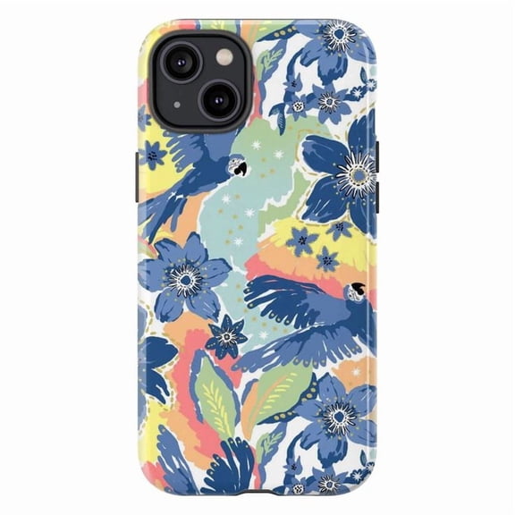 Tropical Parrot and Floral Pattern Phone Case, Colorful Exotic Bird and Flowers Design iPhone Cover for iPhone 17 16 15 14 13 12 11 Pro Plus Max Mini
