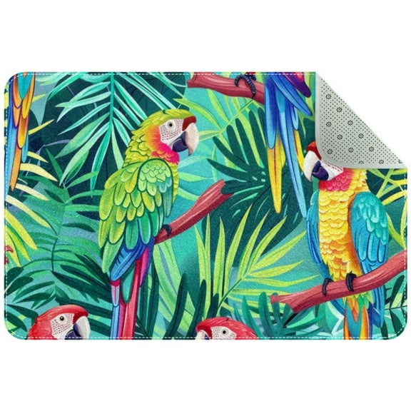 Tropical Parrots Summer Colors Small Area Rug, Non-Slip Door Mat Indoor Floor Mat, Washable Kitchen Rug Entrance DMat for Bedroom Living Room