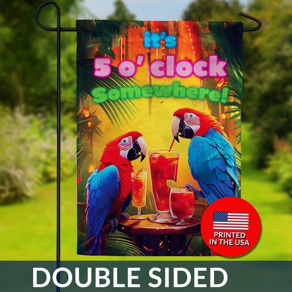 Tropical Parrots Tiki Bar Flag Double Sided Summer Garden Decor 1