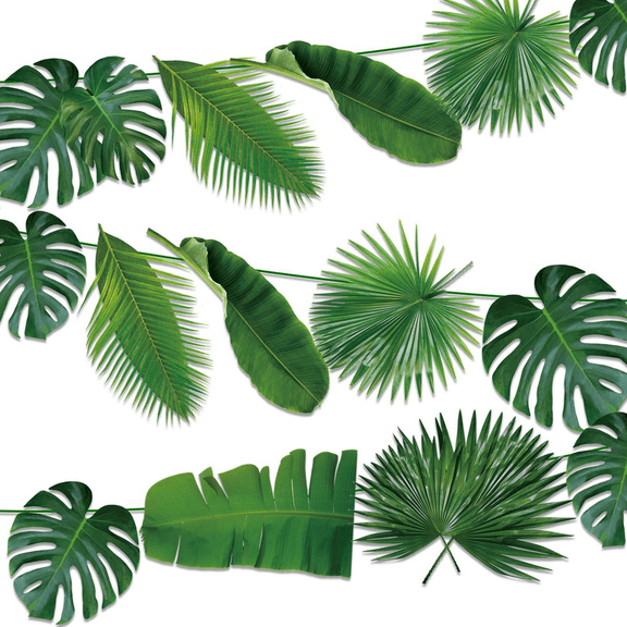 Tropical Party Decorations - 3 Pcs Tropical Leaves Banners, Green Artificial Palm Leaves Garland, Jungle Party Decorations Palm Leaves for Hawaiian Luau Party Supplies