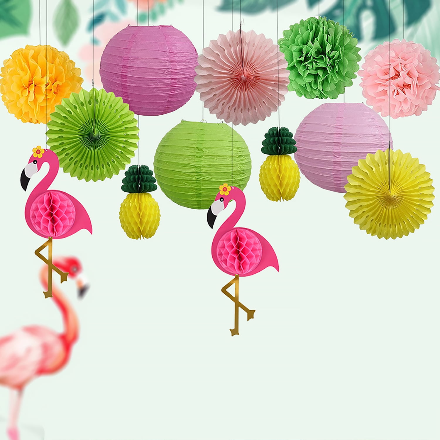 Tropical Party Decorations Pink Flamingo Party Supplies Pom Poms Paper Flowers Tissue Paper Fan Paper Lanterns for Hawaiian Summer Beach Luau Party Walmart