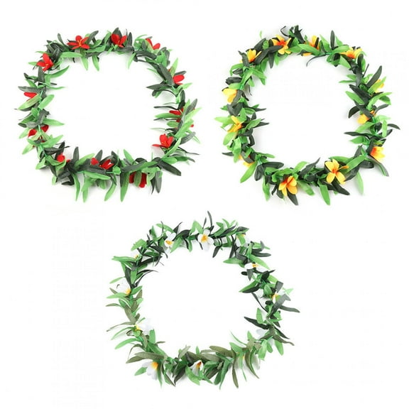 Tropical Party Flower Leaf Garland Necklace, 3pcs Assorted Color Hawaiian Lei Set