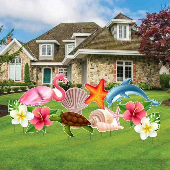 Tropical Party Yard Card Set, Tropical Decor Birthday Party Decorations 10 Pc (19362)
