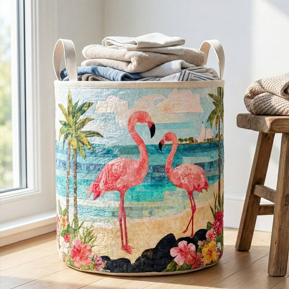 Tropical Patchwork Quilted Laundry Basket