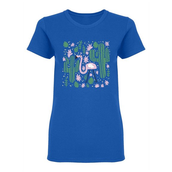 Tropical Pattern Flaimingos Shaped T-Shirt Women -Image by Shutterstock, Female Medium