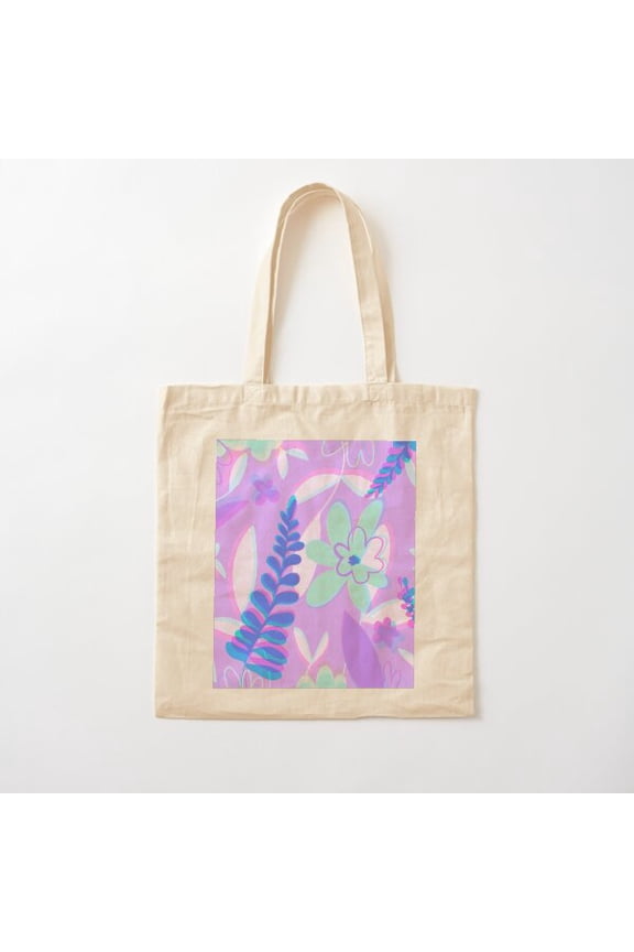 Tropical Periwinkle Botanical Canvas Tote Bags, Reusable Shopping Bag