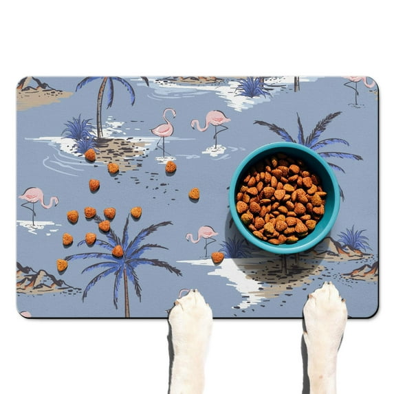 Tropical Pet Food Mat - Absorbent Non-Slip Dog Bowl Mat - Waterproof Feeding Pad - Abstract Design - Multi-Layer Protection