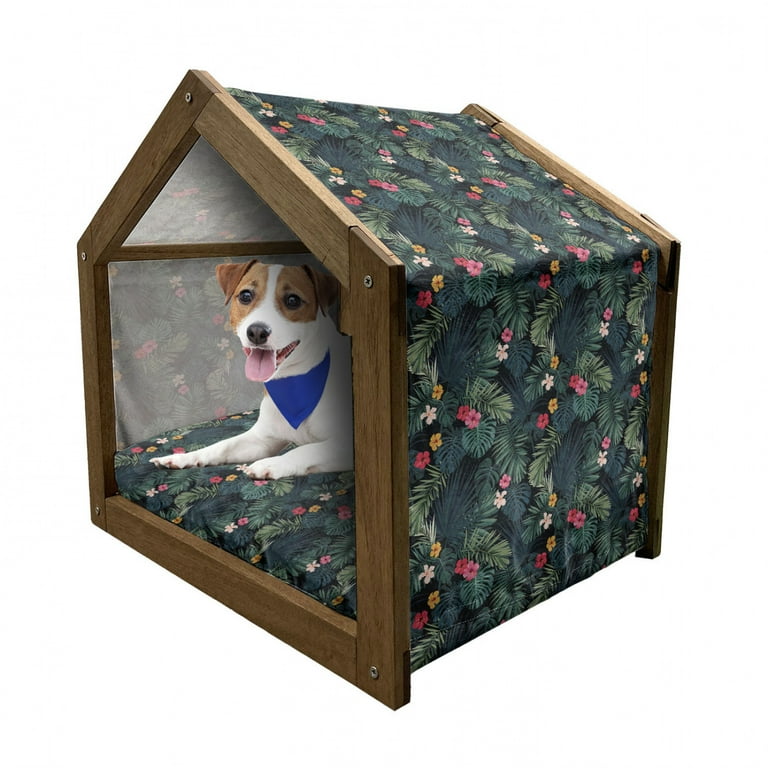 Tropical Pet House Realistic Rainforest Flora Hibiscus Flowers Monstera Leaves Untouched Paradise Outdoor Indoor Portable Dog Kennel with Pillow
