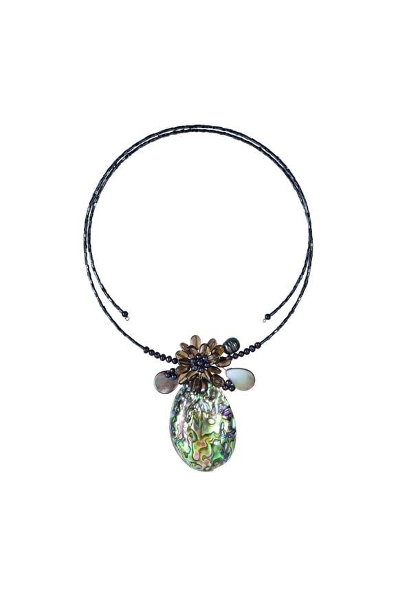Tropical Petals Peacock Abalone Shell Memory Wire Choker