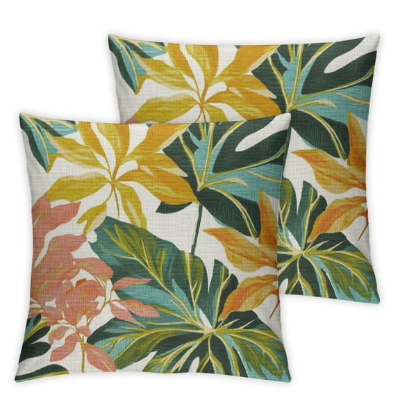 Tropical Pillow Covers Green Teal Aqua Blue Coral Orange Palm Leaves Plant Throw Pillows for Couch Summer Leaf Pillowcase Outdoor Decorative Cushion Case for Sofa Bed Decorations Set of 2