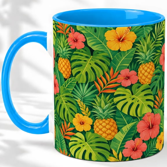 Tropical Pineapple Accent Mug, 11oz Ceramic Coffee Cup for Beach Fans
