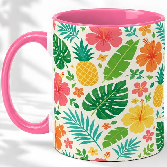 Tropical Pineapple Accent Mug, 11oz Ceramic Coffee Cup for Tropical Fans