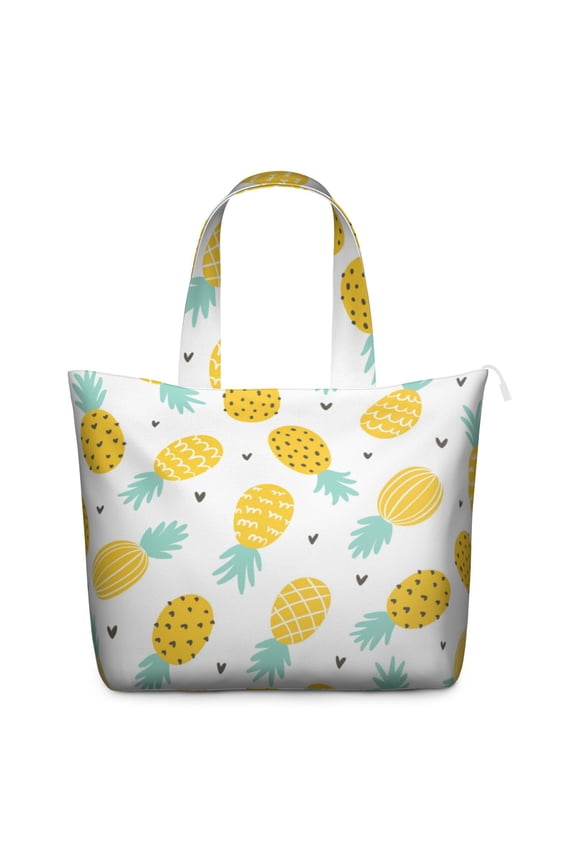 Tropical Pineapple Aesthetic Travel Tote Bag - Lightweight Carry-On with Zipper & Interior Organization for Women