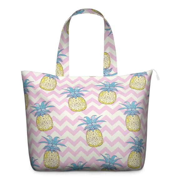Tropical Pineapple Aesthetic Travel Tote Bag - Lightweight Carry-On with Zipper & Interior Organization for Women