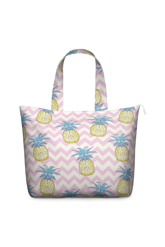 Tropical Pineapple Aesthetic Travel Tote Bag - Lightweight Carry-On with Zipper & Interior Organization for Women