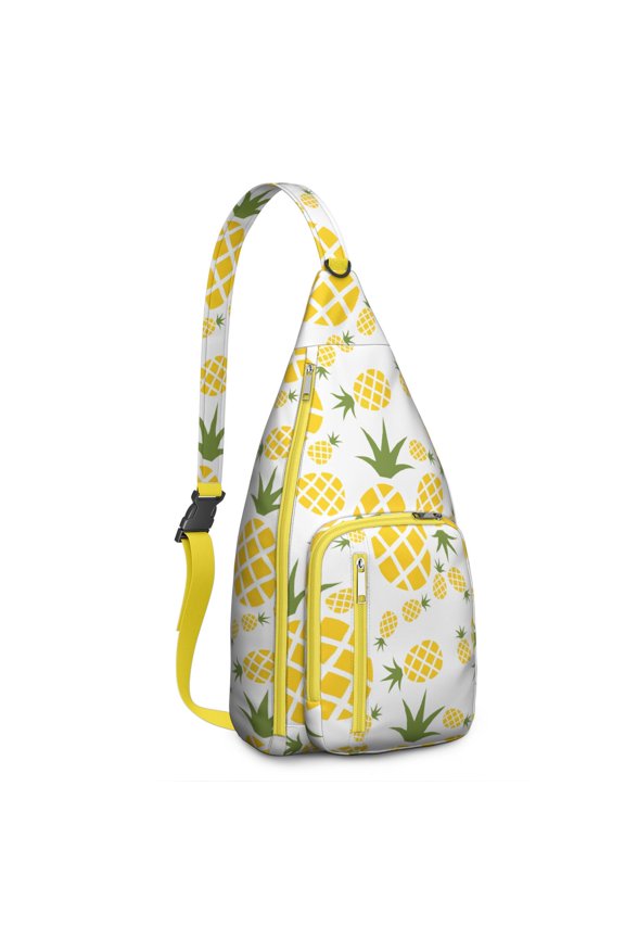 Tropical Pineapple Backpack&nbsp;- Golden Fruit & Flowers Print, Fashionable Multi-Functional Travel Pack