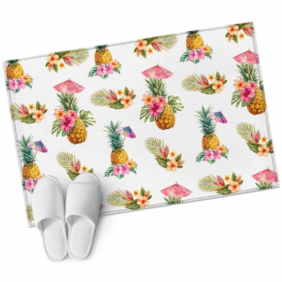 Tropical Pineapple Bathroom Rug Washable 2x3 Entryway Rug Non Slip Summer Palm Leaves Flowers Front Door Mat Low Pile Indoor Doormat Throw Floor Carpet for Kitchen Bedroom Entrance