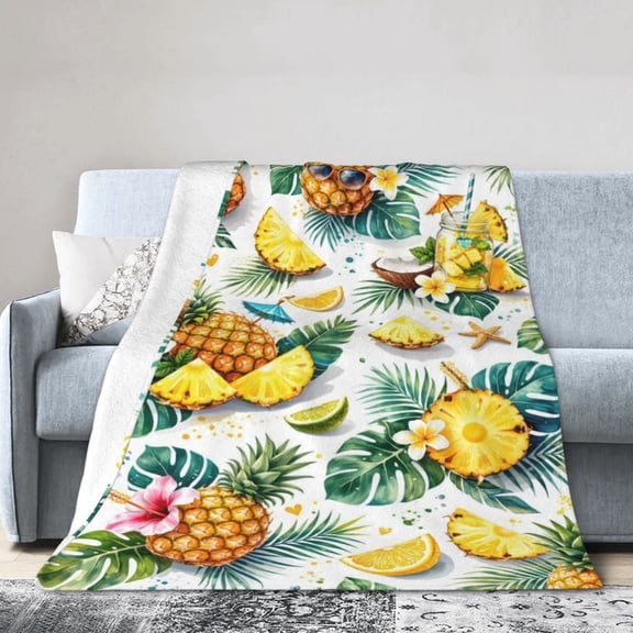 Tropical Pineapple Blanket Gift Throw Blanket Cozy Soft Summer Beach Pattern Home Decor Gift for Vacation Lovers Tropical Fruit Design 50x40