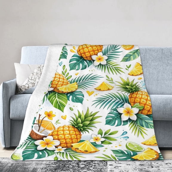 Tropical Pineapple Blanket Gift Throw Blanket Cozy Soft Summer Pattern Home Decor Gift for Beach Lovers Island Fruit Floral Design 50x40