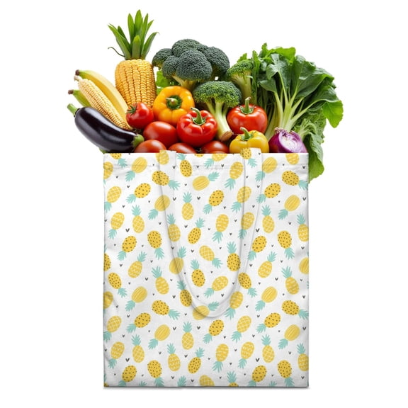 Tropical Pineapple Canvas Tote Bag – Hawaiian Fruit Summer Yellow Golden Exotic Pattern Print Aesthetic Lover Sunshine Flowers Fresh Plant Reusable Tote Bag Eco-Friendly Foldable