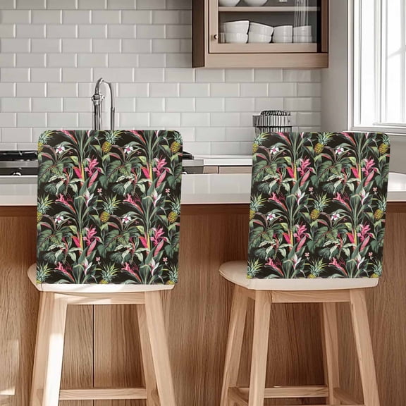 Tropical Pineapple Chair Back Cover for Dining Room, Pink Green Botanical Leaves Removable Kitchen Chair Slipcovers, Washable Seat Protector for Restaurant Party Banquet Wedding Décor