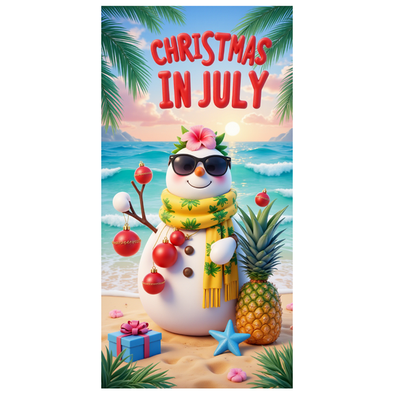 Tropical Pineapple Christmas Banner Summer Holiday Decorative Beach Scene for Party Celebration Beach Vacation