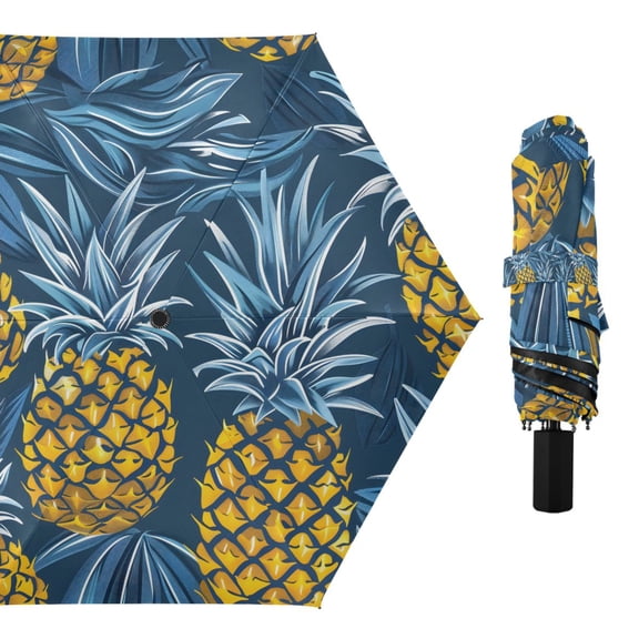 Tropical Pineapple Compact Sun Umbrella Windproof Travel Umbrellas for Rain Strong Portable UV Protection