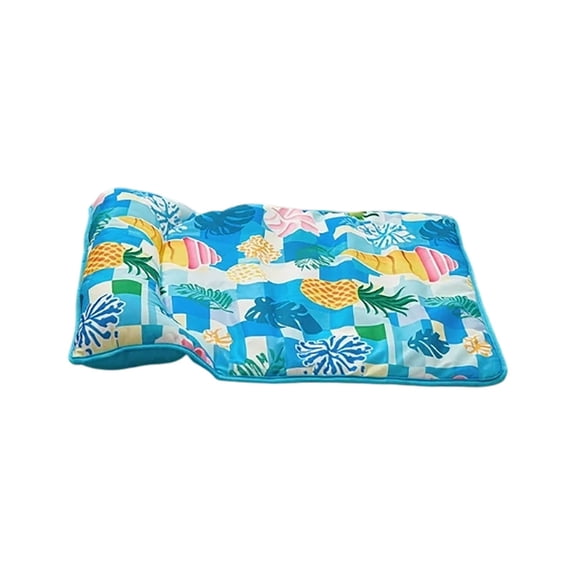 Tropical Pineapple Conch Coral Print Gel Pet Cooling Mat Built-in Integrated Neck Support Pillow Waterproof Quick Dry Hand Washable Summer Chill Pad(Type A-65X60CM)