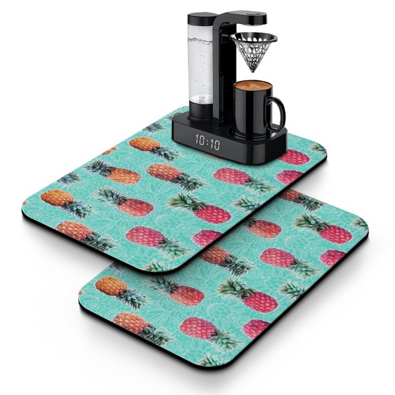 Tropical Pineapple Dish Drying Mat, Hawaiian Exotic Fruit Yellow Summer Absorbent Kitchen Mat