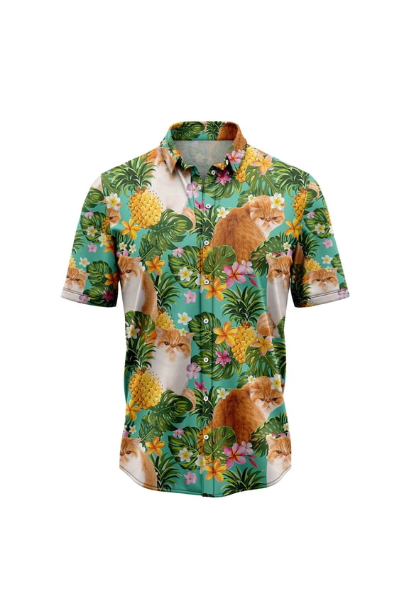 Tropical Pineapple Exotic Shorthair Aloha Hawaiian Shirt