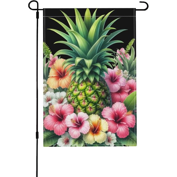 Tropical Pineapple Flower Welcome Garden Flag For Outside Double Sided Tropical Pineapple Flower Welcome Yard Flag Outdoor Decoration Holiday Flags Porch Patio Lawn Yard Garden Decor 12X18 Inch