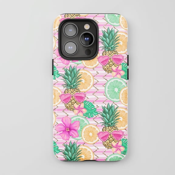 Tropical Pineapple For All iPhone Series Protective Phone Case Summer Theme Pink Gold Design