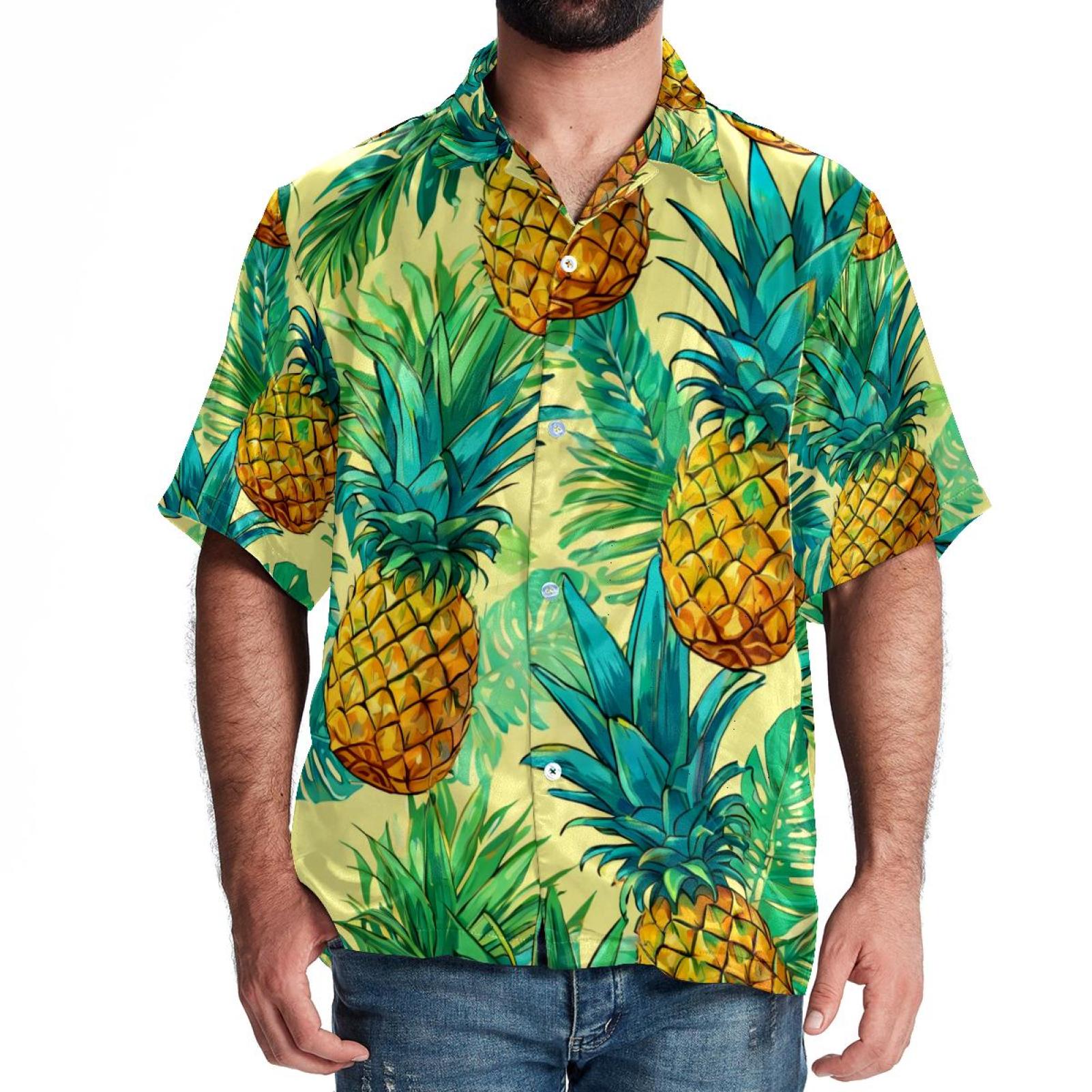 Tropical Pineapple Fruit Mens Summer Shirts Short Sleeve Button Down ...