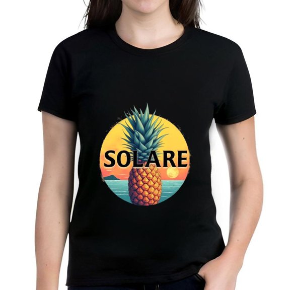 Tropical Pineapple Graphic Cotton Short Sleeve T-Shirt with Sunset Ocean Design - " SOLAR " Print