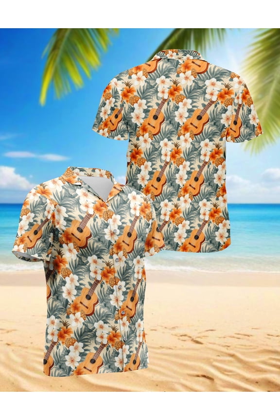 Tropical Pineapple Guitar Hawaiian Shirt Men Women Beach Wear Short Sleeve Hawaii Shirt Summer Beach Shirts