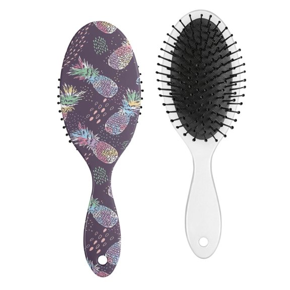 Tropical Pineapple Hair Brush, Hawaiian Fruit Pattern Detangling Paddle Brush, Summer Yellow Print, Soft Bristle Brush for All Hair Types