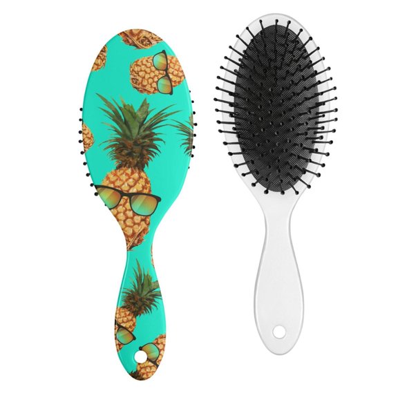 Tropical Pineapple Hair Brush, Hawaiian Fruit Pattern Detangling Paddle Brush, Summer Yellow Print, Soft Bristle Brush for All Hair Types