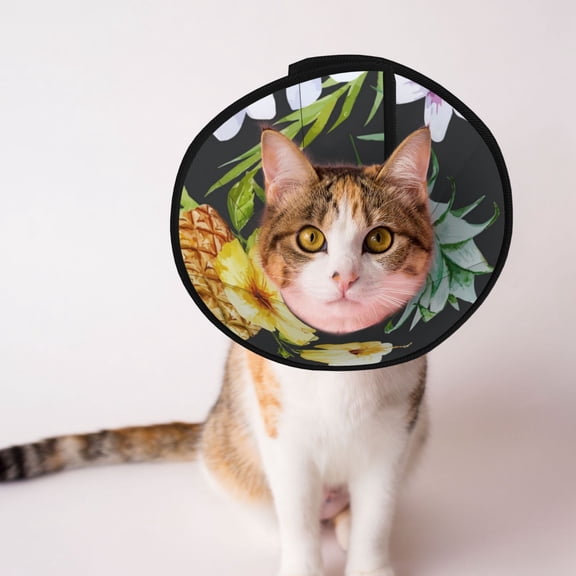 Tropical Pineapple Hawaii Floral Soft Pet Recovery Collar for Cats Small Dogs, Protective Elizabeth Collar for Post-Surgery, Anti-Lick & Anti-Scratch