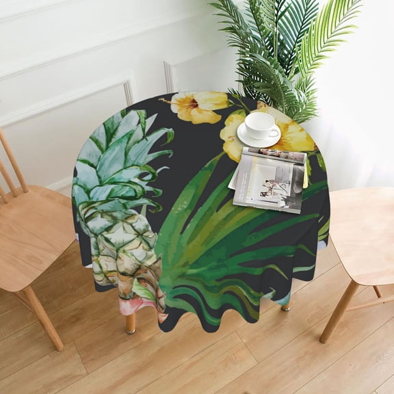 Tropical Pineapple Hawaii Floral Tablecloths Round 60 inch Fabric Table Cloth Cover for Dining Kitchen Wedding Party