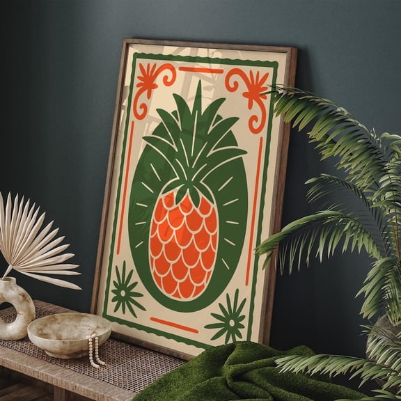 Tropical Pineapple Kitchen Print, Vibrant Botanical Wall Art, Stretched Canvas Size 12x18