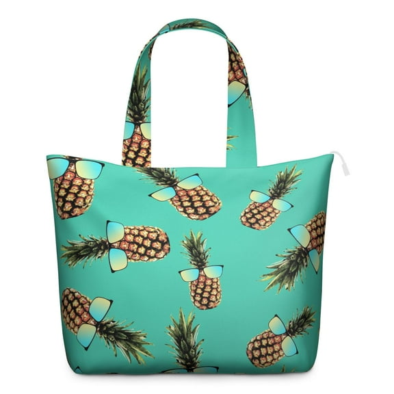 Tropical Pineapple Lover Travel Tote Bag with Fresh Flowers Hawaiian Prints Large Capacity Weekender Bag Lightweight, Multipurpose for Travel Daily Use