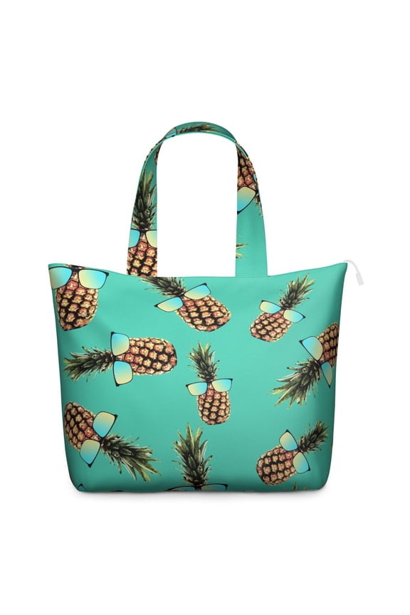 Tropical Pineapple Lover Travel Tote Bag with Fresh Flowers Hawaiian Prints Large Capacity Weekender Bag Lightweight, Multipurpose for Travel Daily Use