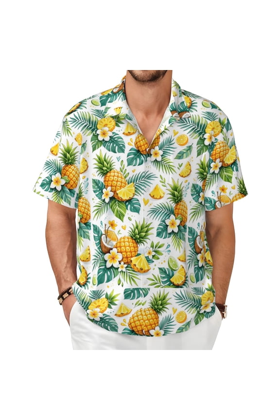 Tropical Pineapple Pattern Men's Shirts Short-Sleeved with All-Over Prints Button-Up Shirts
