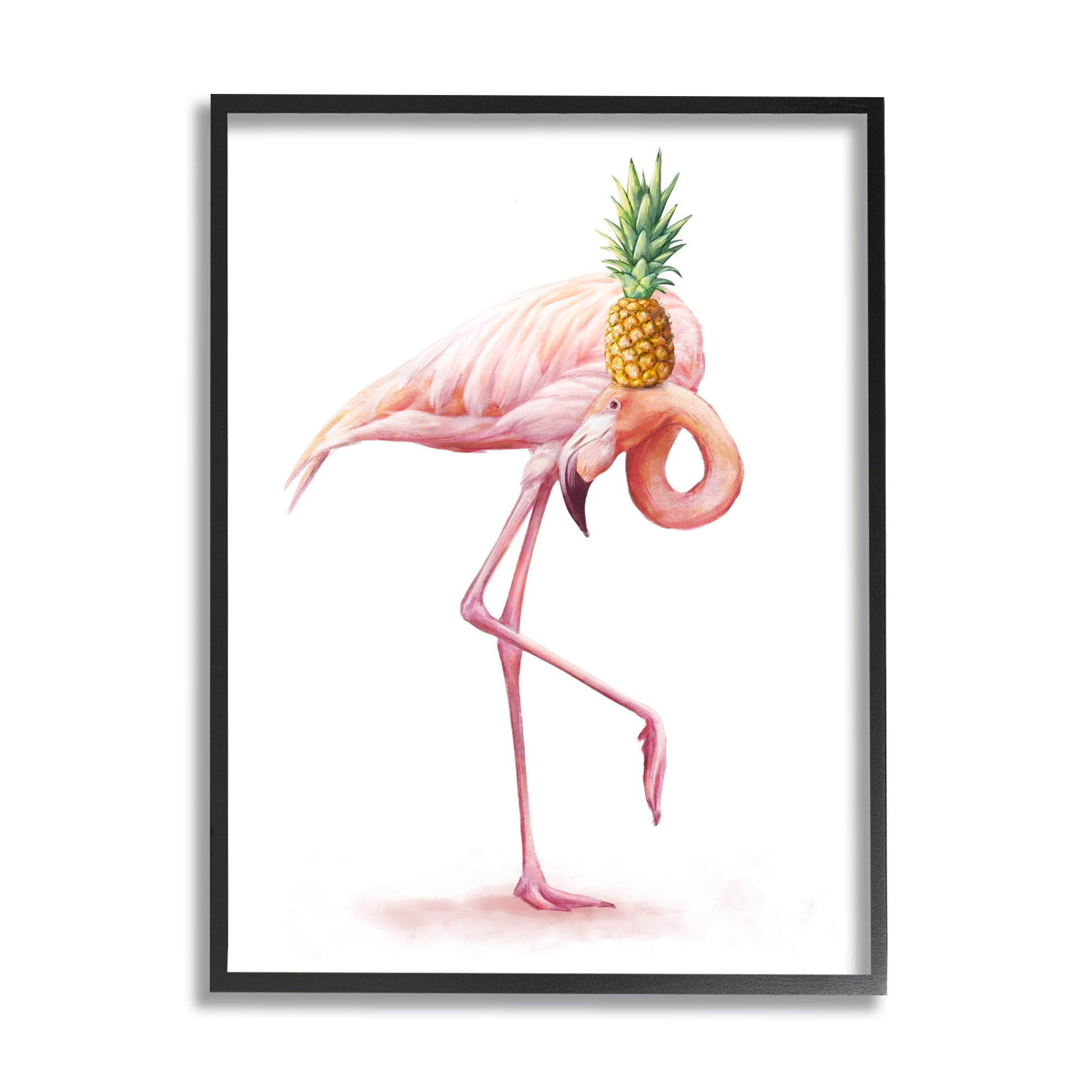 Tropical Pineapple Pink Flamingo Bird Funny Fruit Animal 24 in x 30 in Framed Painting Art Print, by Stupell Home Décor