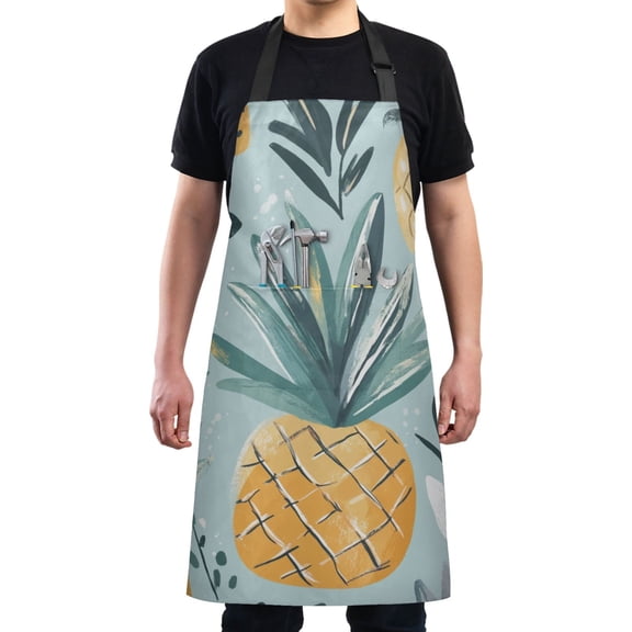 Tropical Pineapple Print Chef Kitchen Apron with Pockets for Women Waterproof Aprons for Cooking Baking