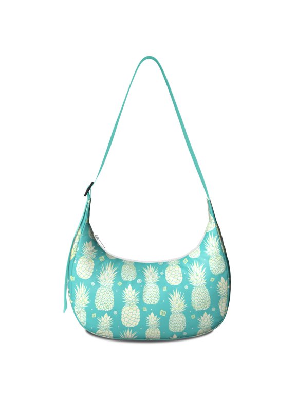 Tropical Pineapple Print Crossbody Handbag for Women, Yellow Hawaiian Shoulder Tote, Lightweight Water-Resistant Hobo Purse, Exotic Summer Fruit Bag for Pineapple Lovers